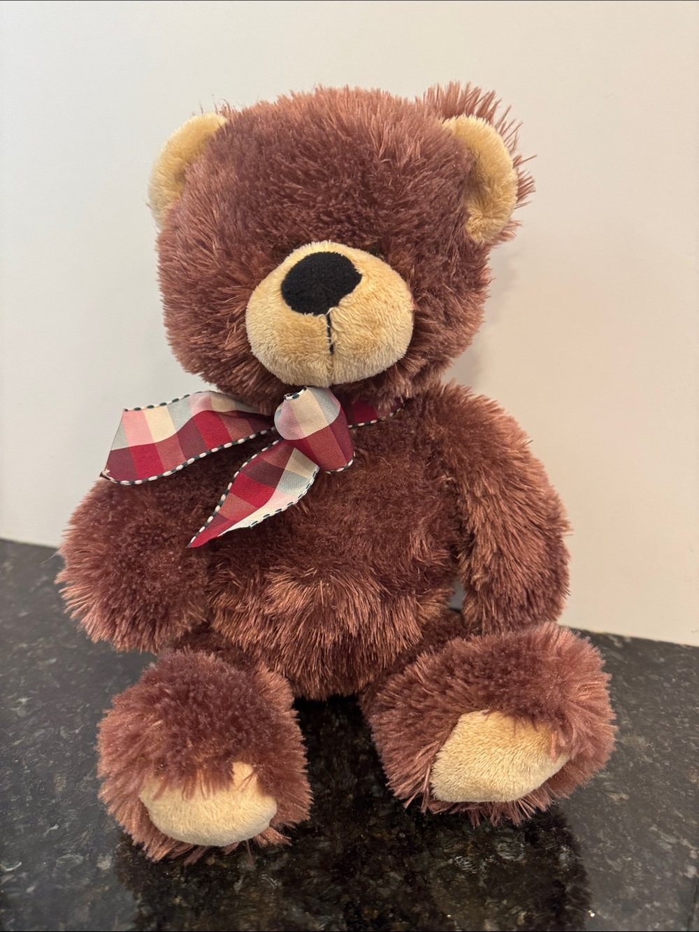 Gund Brown TD Bear Red Plaid Bow 15" Plush Stuffed Animal